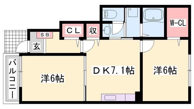 リヴァ―サイドレジデンスB(2DK/1階)の間取り写真