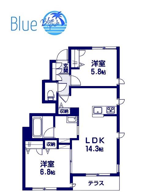 RIZ鵠沼(2LDK/1階)の間取り写真