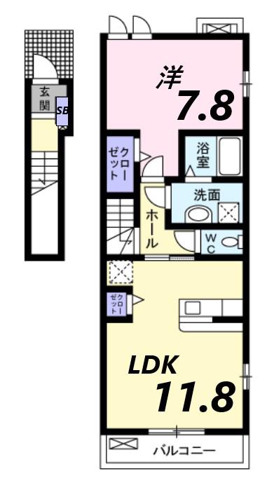 カームリー長洲本通II(1LDK/2階)の間取り写真