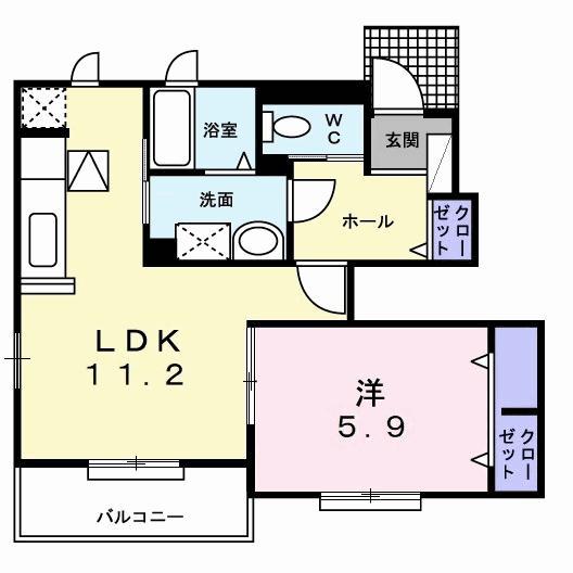 ライズアンドシャインII(1LDK/1階)の間取り写真