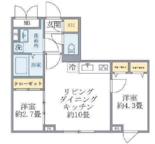 ウェルスクエア中延II(2LDK/4階)の間取り写真