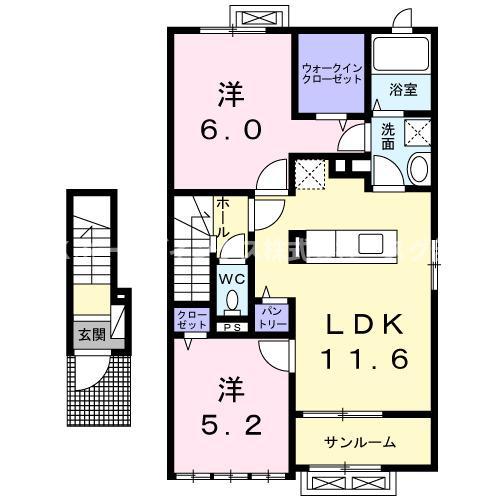 レウニール(2LDK/2階)の間取り写真