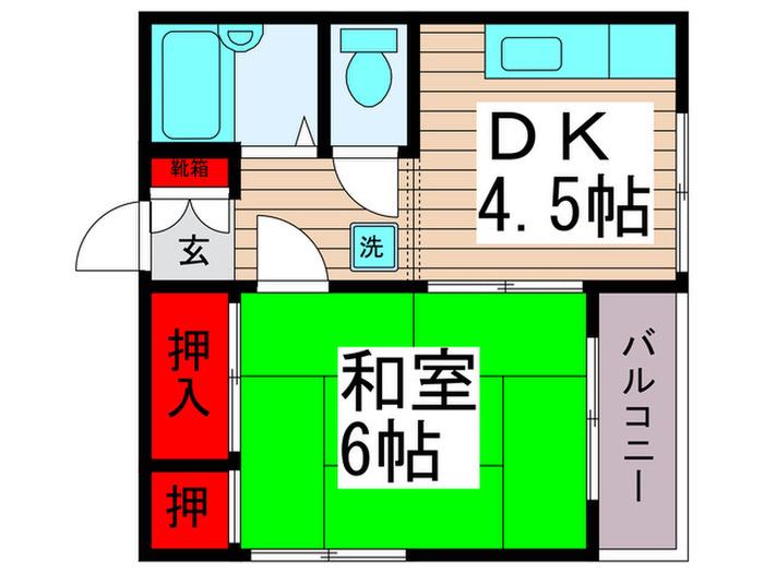 第2シンコウハイツ(1DK/1階)の間取り写真