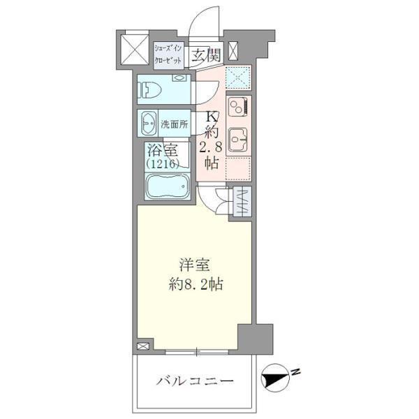 EVERTOW CHOJAMARU エヴァート長者丸(1K/2階)の間取り写真