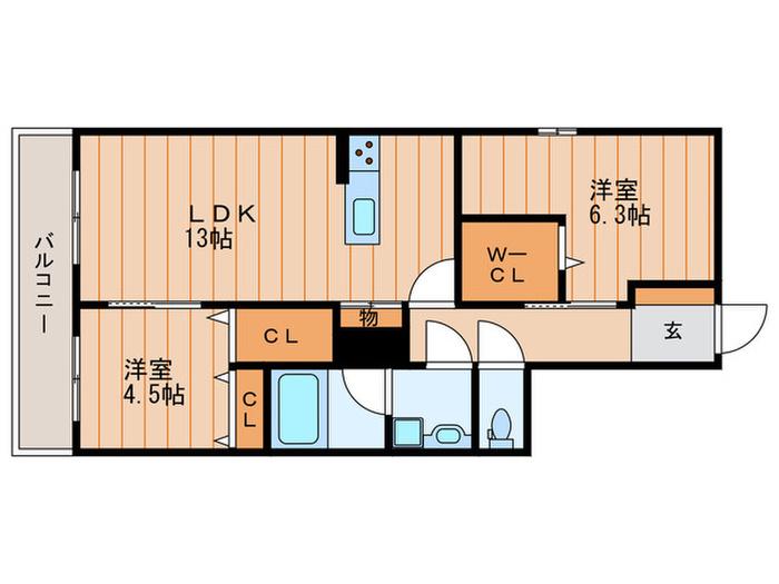 シャーメゾン寝屋川中央(2LDK/2階)の間取り写真