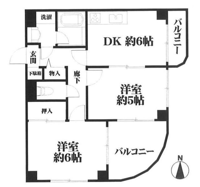 グリーンヒルズ王子本町(2DK/3階)の間取り写真