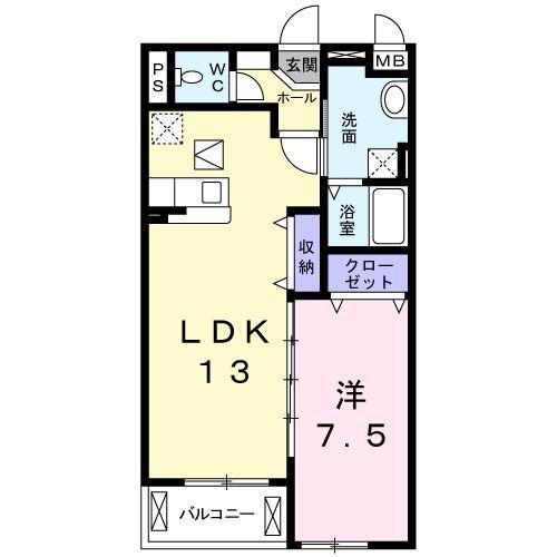 ル・シエル・ブルーI(1LDK/1階)の間取り写真