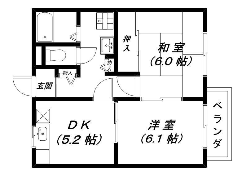 パティオ21Ⅱ番館(2DK/2階)の間取り写真