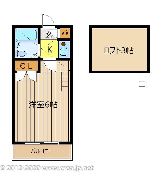 ローズハイツ朝霞(1K/2階)の間取り写真