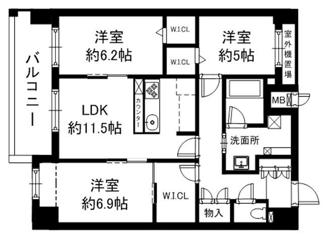グラン・アミール御池(3LDK/4階)の間取り写真