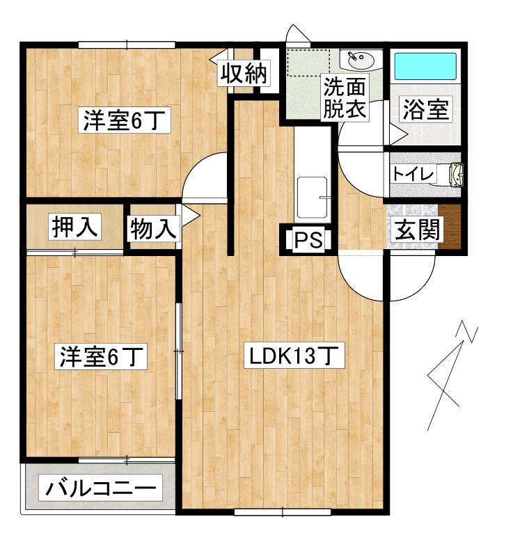 ガーデンパレス田園A棟(2LDK/1階)の間取り写真