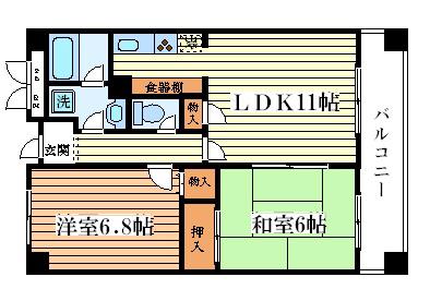 グランドールサンパティオ(2LDK/4階)の間取り写真