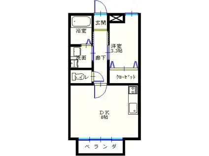 乃木ハイツB(1DK/2階)の間取り写真