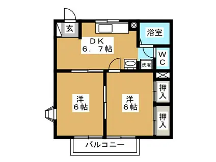 なかよしハウス A棟(2DK/2階)の間取り写真