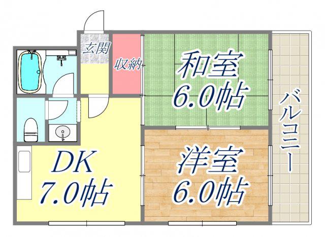 江上イエム(2DK/1階)の間取り写真