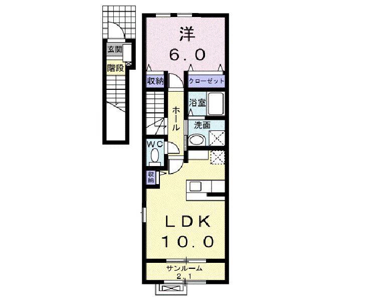 ビオレタ(1LDK/2階)の間取り写真