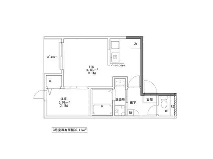 CALM塩釜口(1LDK/3階)の間取り写真