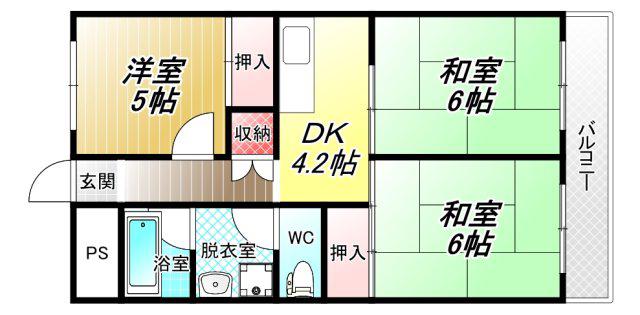 エステマール弥刀(3DK/5階)の間取り写真