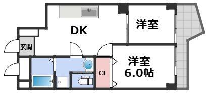 ヴィラ真田山(2DK/5階)の間取り写真