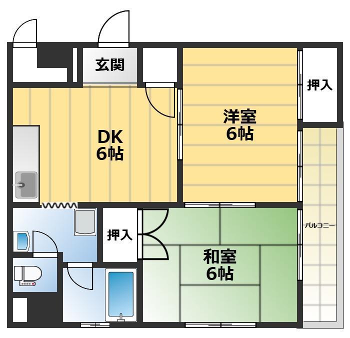 Kフラット(2DK/3階)の間取り写真