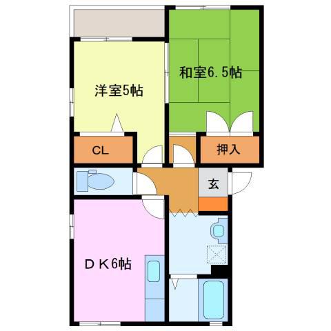 コーポイン三沢(2DK/2階)の間取り写真
