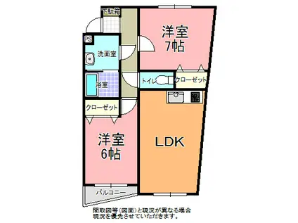サンシャインヴィラ元吉田(2LDK/3階)の間取り写真
