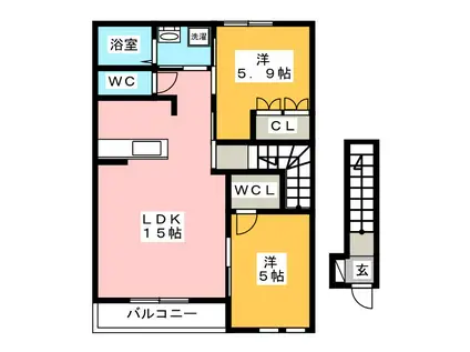 リビングストン(2LDK/2階)の間取り写真