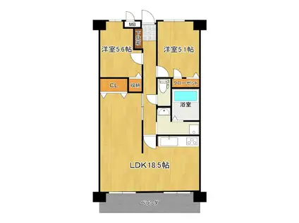 カーサM(2LDK/1階)の間取り写真