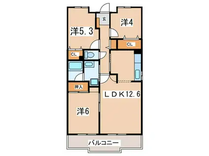 サンヒルズ天神(3LDK/3階)の間取り写真