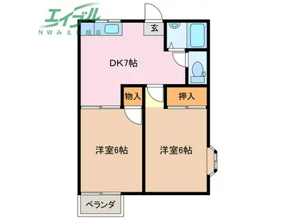 マリオ豊田 A棟(2DK/2階)の間取り写真