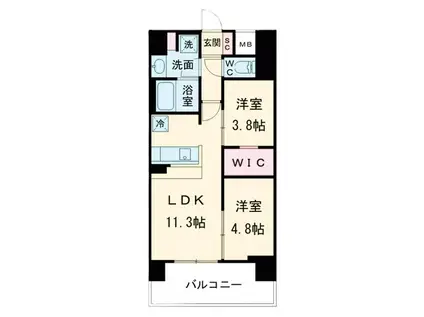 アーバネックス新町II(2LDK/9階)の間取り写真