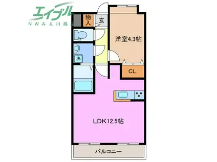 KS MANSION(1LDK/2階)の間取り写真