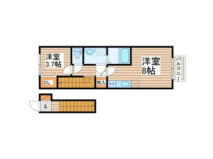アンセル長町B(1LDK/2階)の間取り写真