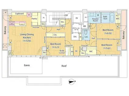 COURT HATSUDAI コート初台(3LDK/4階)の間取り写真