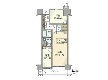 プレミスト江坂(2LDK/13階)の間取り写真
