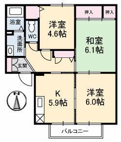 コーポ中的場III(3K/1階)の間取り写真