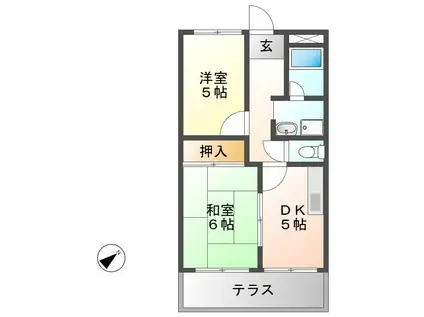 ドミール毘沙門(2DK/1階)の間取り写真