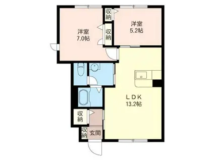 サニーヒルズG棟(2LDK/1階)の間取り写真