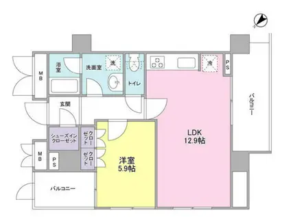 中目黒アリーナ(1LDK/7階)の間取り写真