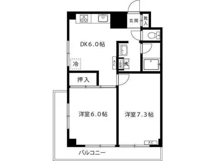 朝日千歳船橋ホーム(2DK/3階)の間取り写真