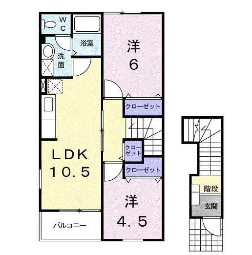 エス・テュエールA(2LDK/2階)の間取り写真