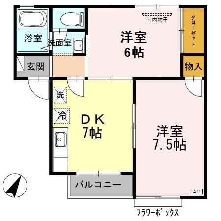 セジュールすみれ館B(2DK/2階)の間取り写真