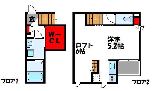 CB福津ソレイユ(1K/2階)の間取り写真