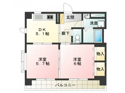 上浜町パレス(2DK/1階)の間取り写真