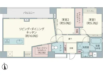 ガーデンラベニュー・南ユーカリが丘3街区(2LDK/1階)の間取り写真