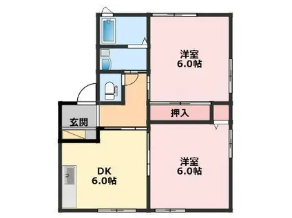 ディアス河原木B(2DK/2階)の間取り写真