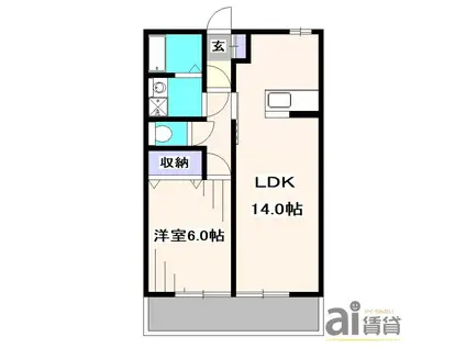 ベルフォーレ・石神(1LDK/2階)の間取り写真