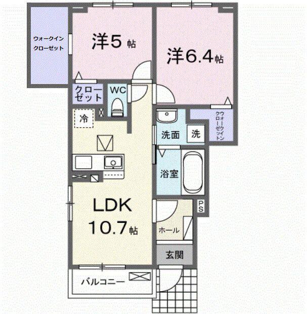 ポルトII(2LDK/1階)の間取り写真