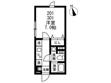 NOZOMI祐天寺(1K/2階)の間取り写真