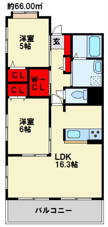 ウィズピュア・あのお(2LDK/4階)の間取り写真